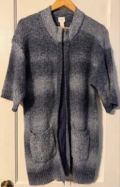 Chicos Sz Large 2 12/14 WOOL BLEND Winter Navy Blue Sweater Shirt Top Cozy